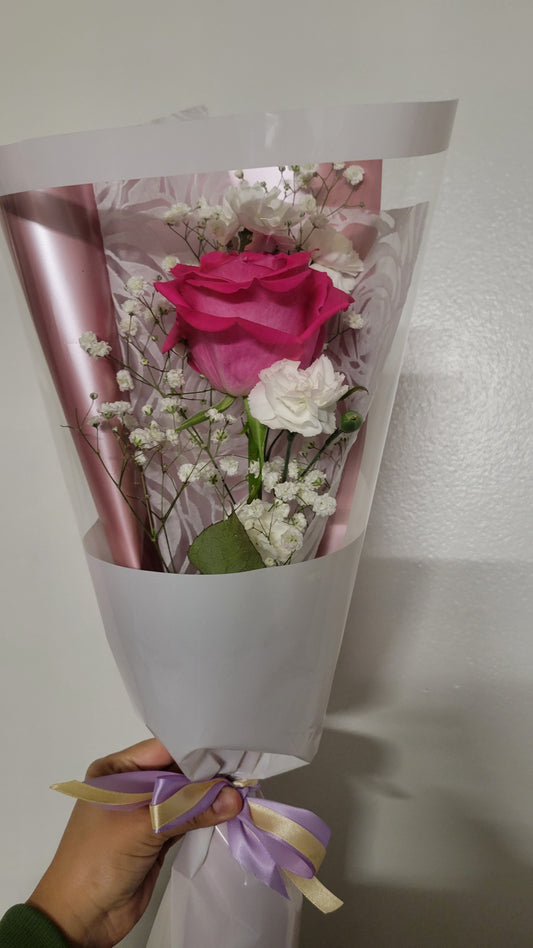 Rose and carnation bouquet with ribbon, 1Rose4aSmile archive photo