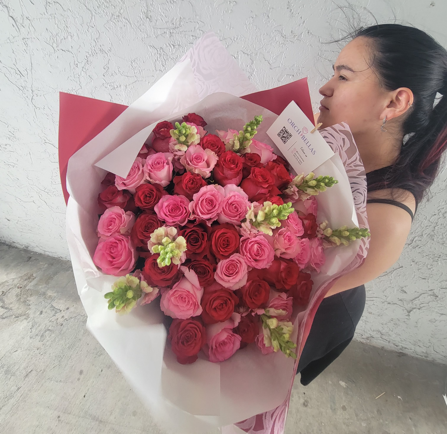 Rosé Romance for Mom – Red, Blush & Ivory Rose Bouquet