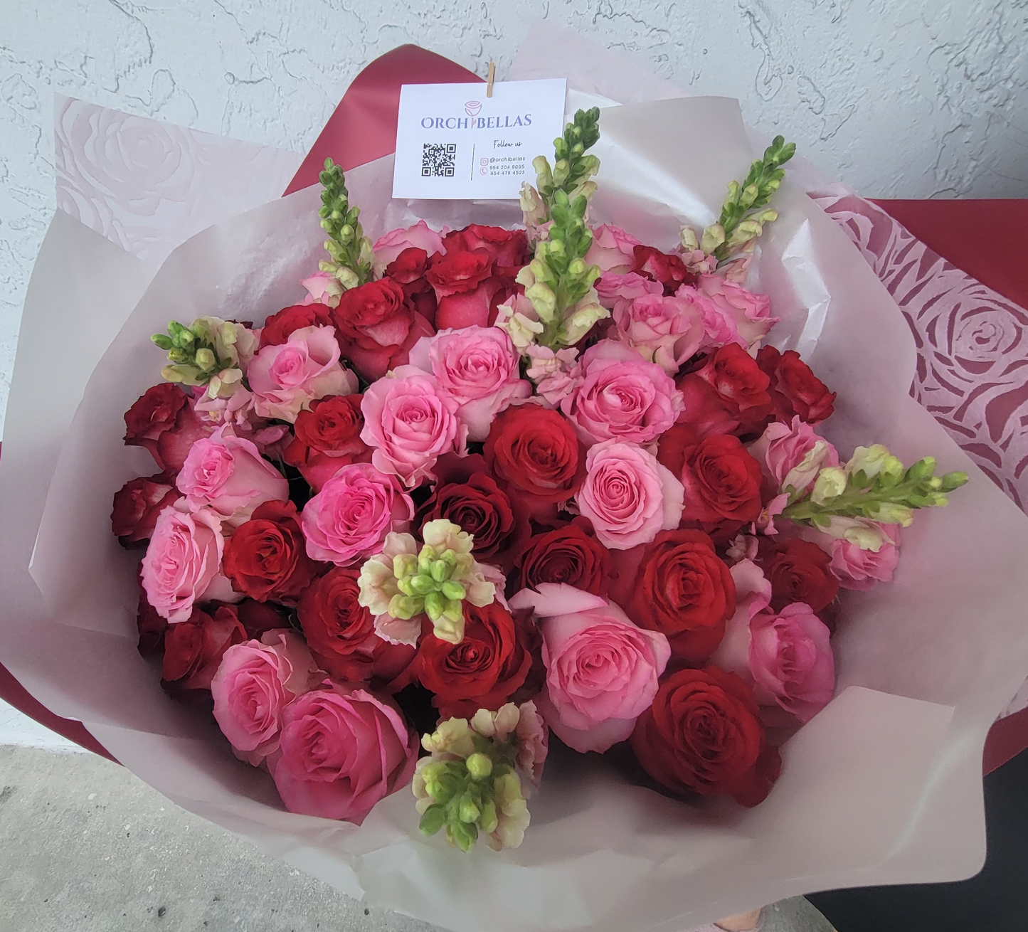 Rosé Romance for Mom – Red, Blush & Ivory Rose Bouquet