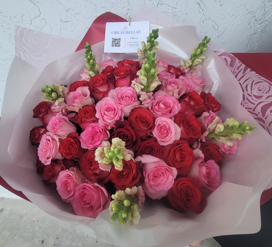 Rosé Romance for Mom – Red, Blush & Ivory Rose Bouquet